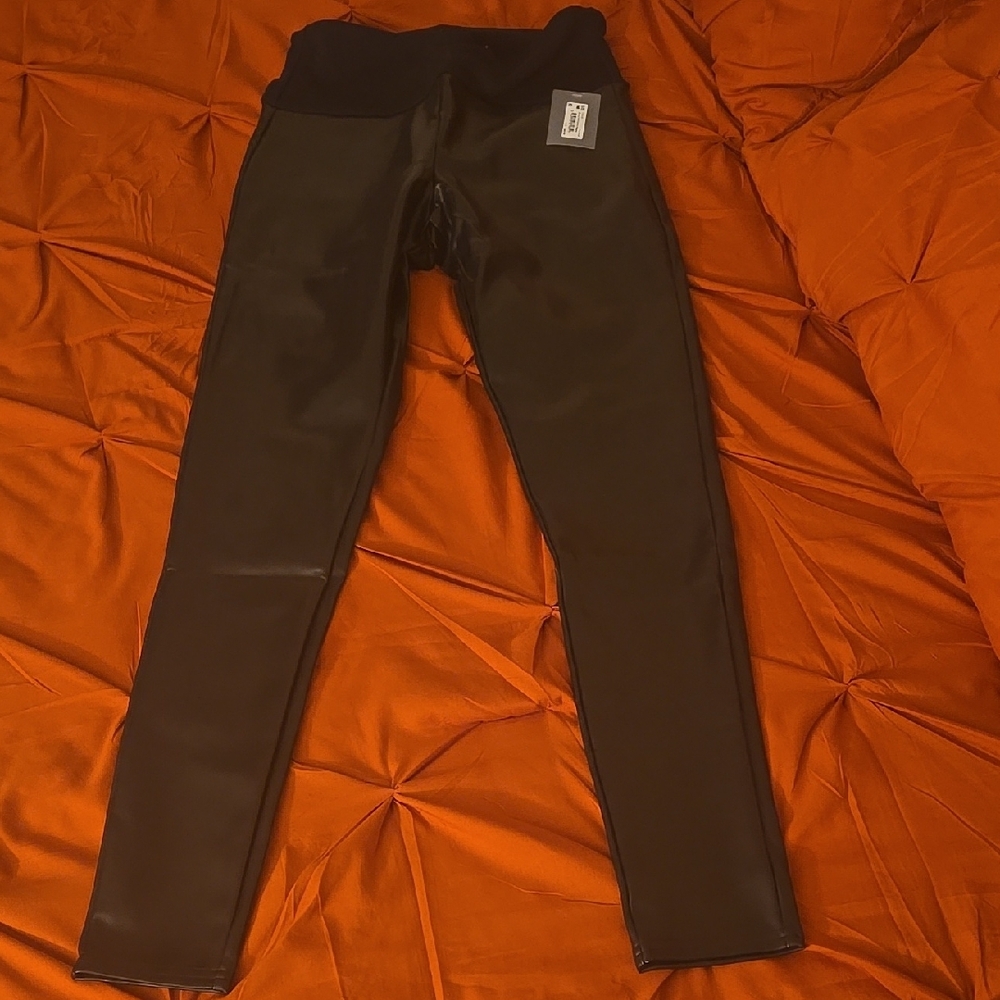 Womens Black Faux Leather Leggings By Spanx/redhot